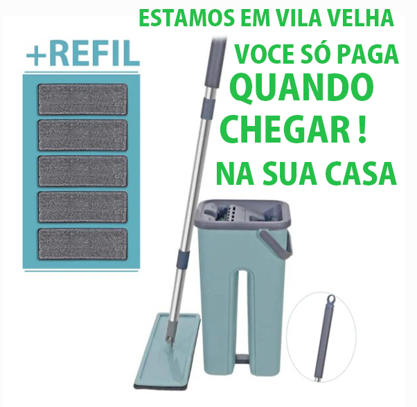 Mop Flat Rodo Multiuso Esfregão + 5 Refis Extras