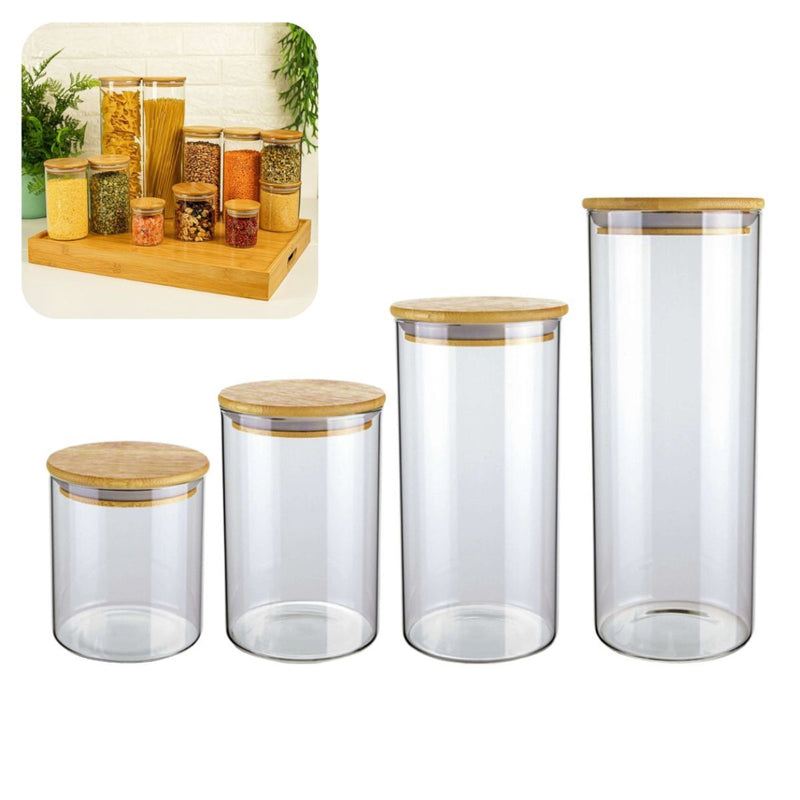 Potes de Vidro com Tampa de Bambu