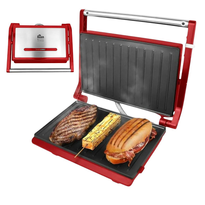 Grill Elétrico Inox Sanduicheira Antiaderente Vermelho