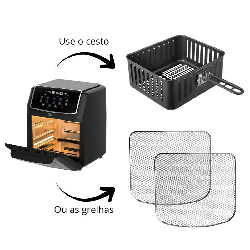 Air Fryer Premium 2 em 1 Cesto e Grade Inox Visor Digital