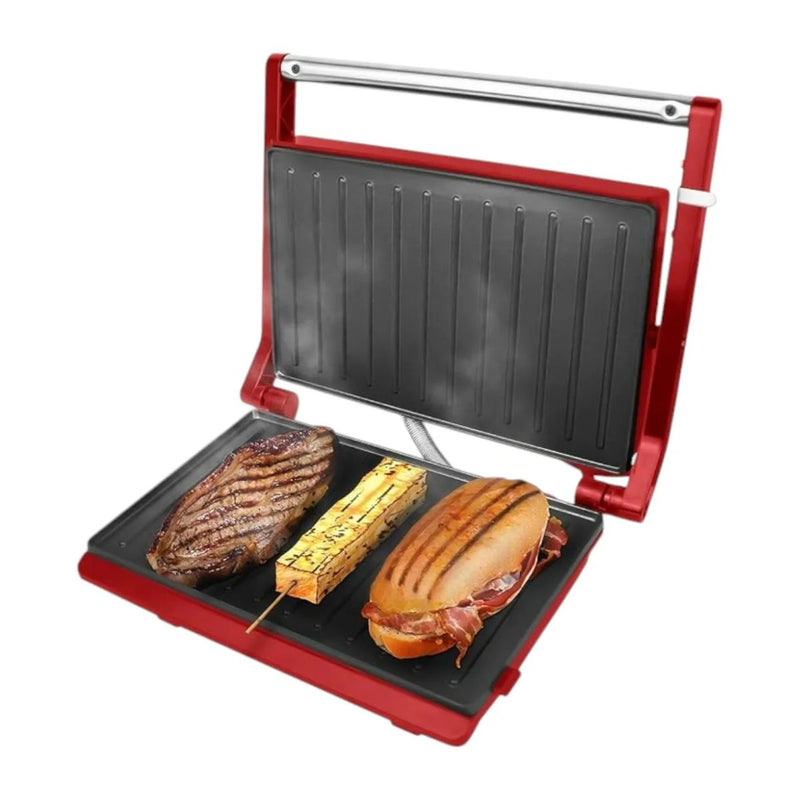 Grill Elétrico Inox Sanduicheira Antiaderente Vermelho