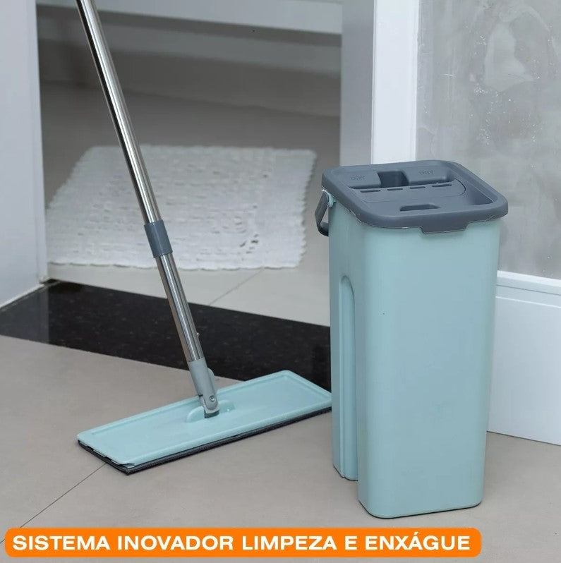 Mop Flat Rodo Multiuso Esfregão + 5 Refis Extras