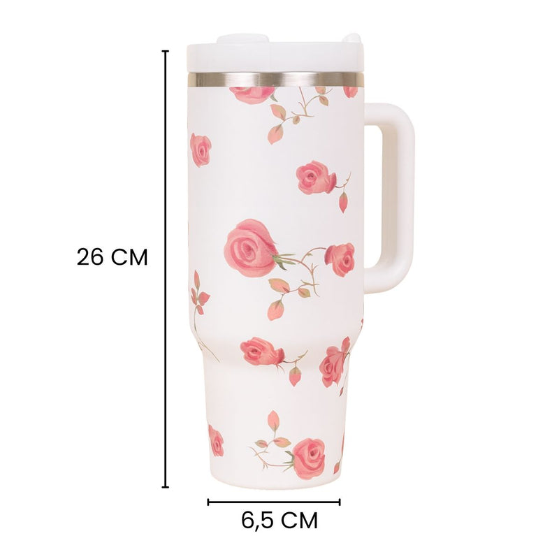 Copo Térmico Florido com Canudo 1200 ml
