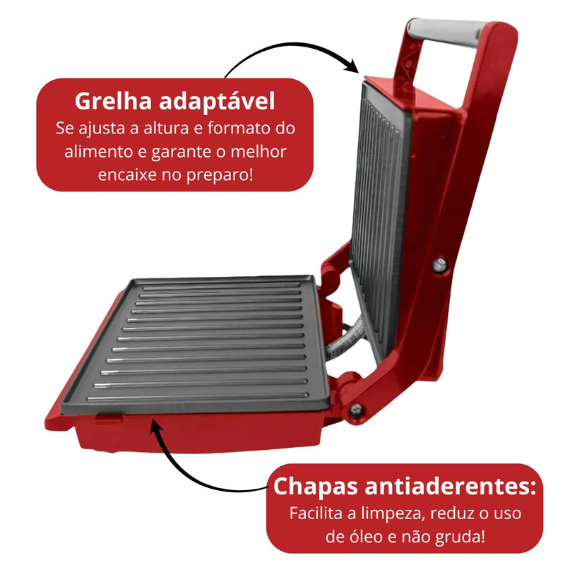 Grill Elétrico Inox Sanduicheira Antiaderente Vermelho