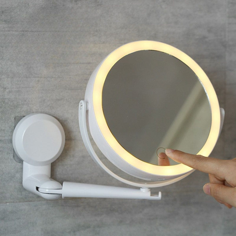 Espelho de Parede Adesivo com LED, Aumento 5x e Giro 360°