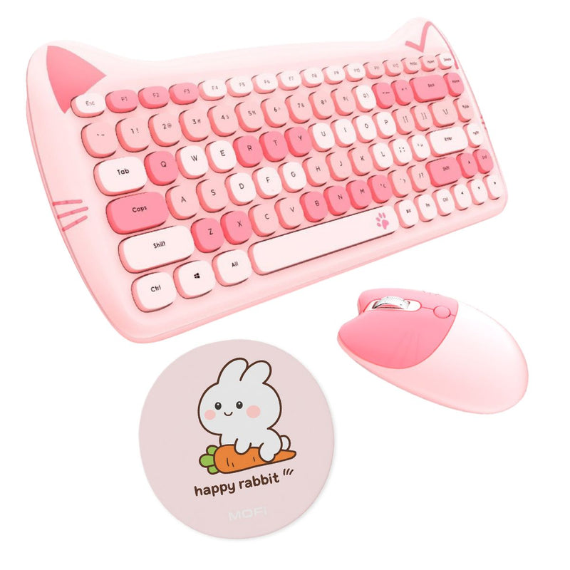 Kit Teclado e Mouse Sem Fio Rosa com Mousepad