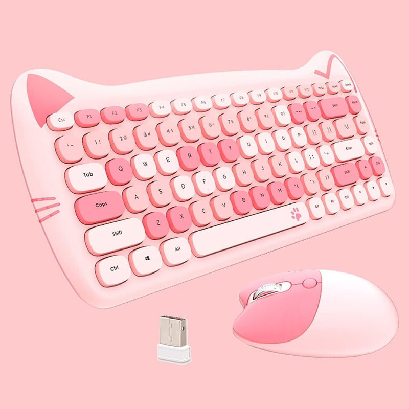 Kit Teclado e Mouse Sem Fio Rosa com Mousepad