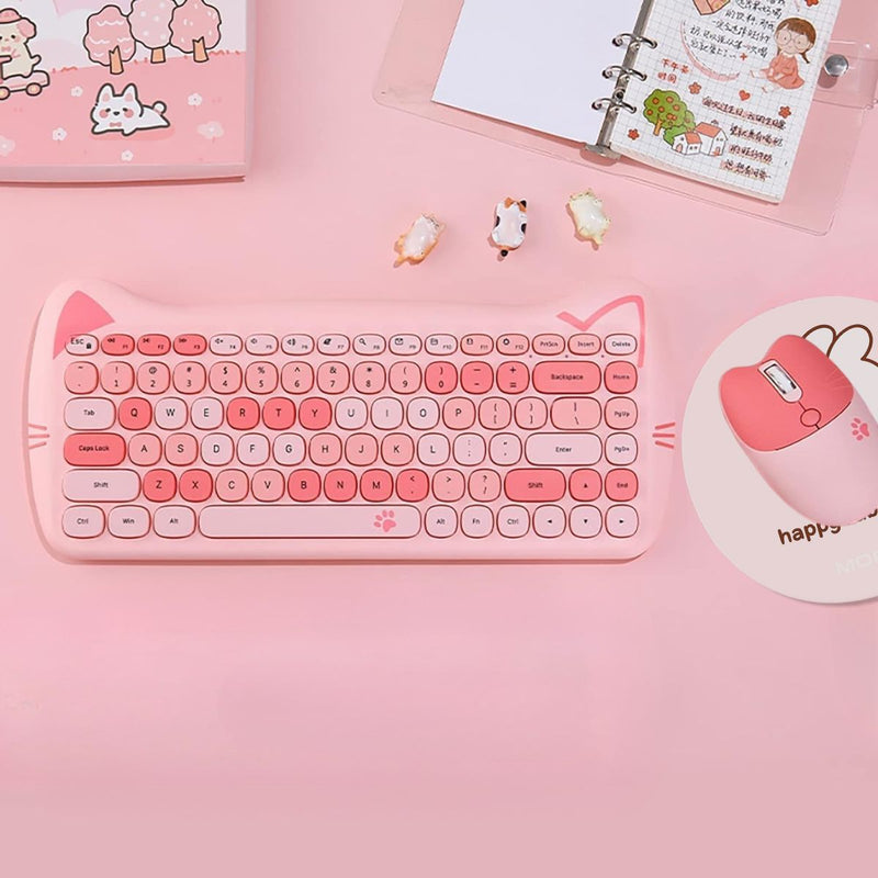 Kit Teclado e Mouse Sem Fio Rosa com Mousepad