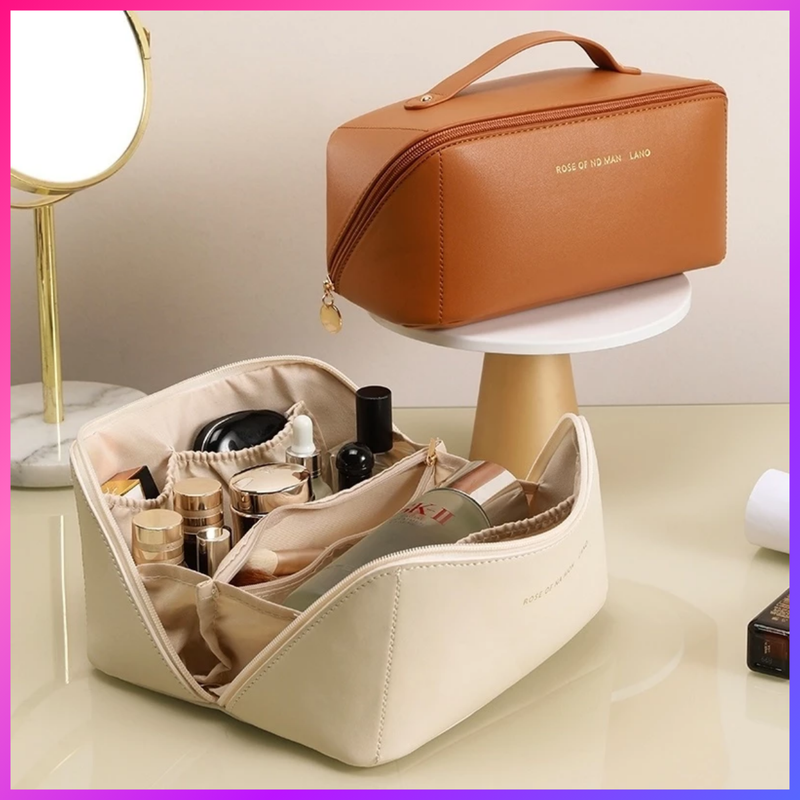 Bolsa Cosmética Couro PU Com Zíper De Maquiagem Estilo Coreano Para Viagem