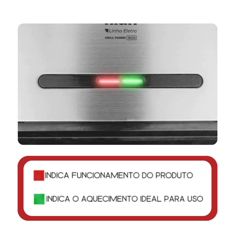 Grill Elétrico Inox Sanduicheira Antiaderente Vermelho