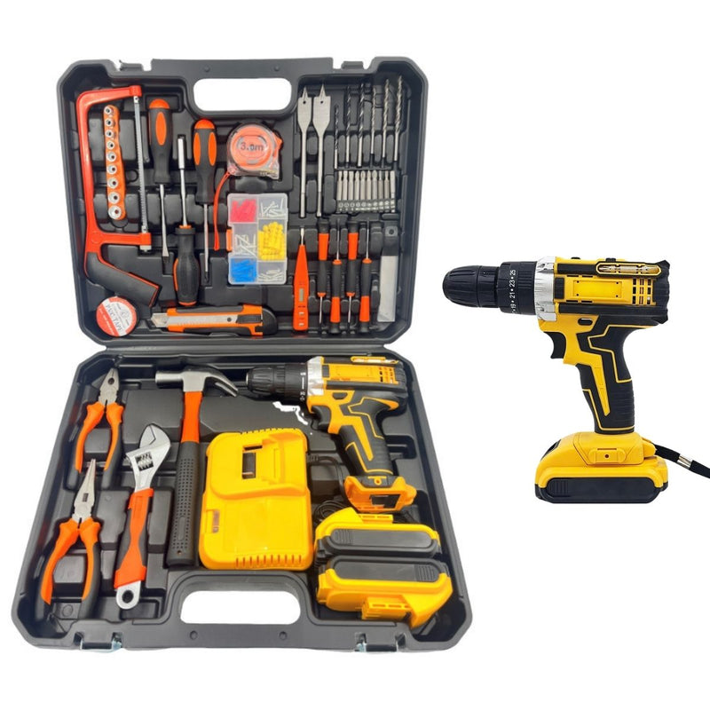 Parafusadeira Elétrica com 2 Baterias + Maleta Completa de Ferramentas