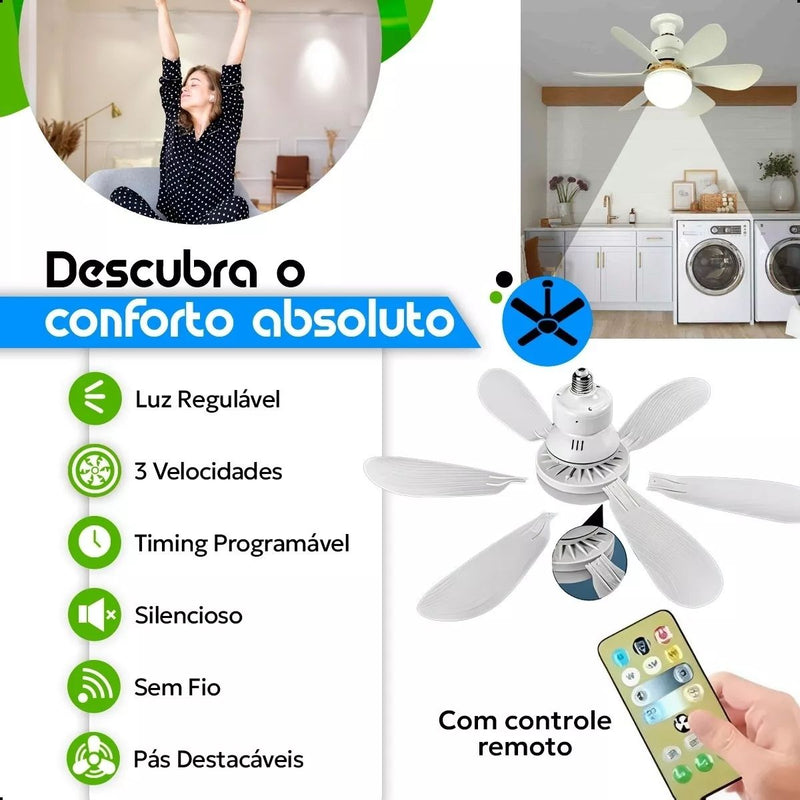 Ventilador 2 em 1 Lâmpada Bocal Portátil