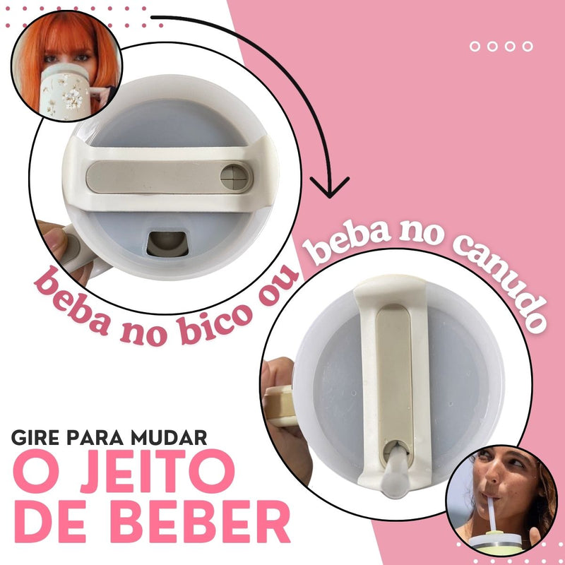 Copo Térmico Florido com Canudo 1200 ml