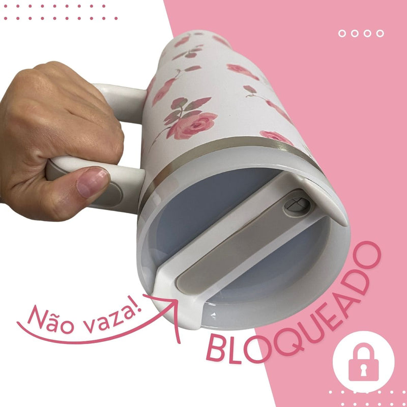 Copo Térmico Florido com Canudo 1200 ml