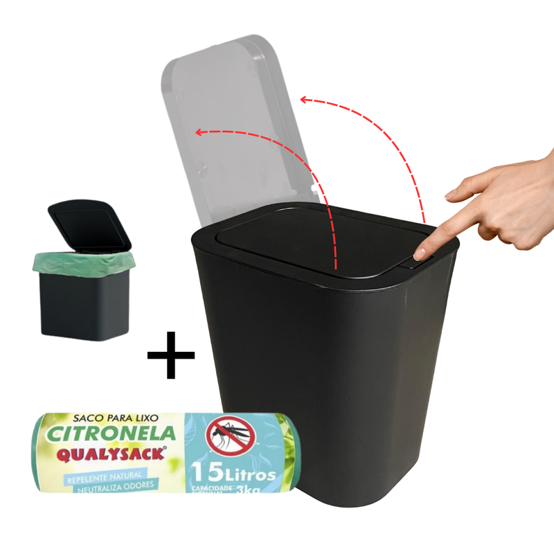 Kit Lixeira Click 12L (com refil) + Saco de Lixo 15L Citronela
