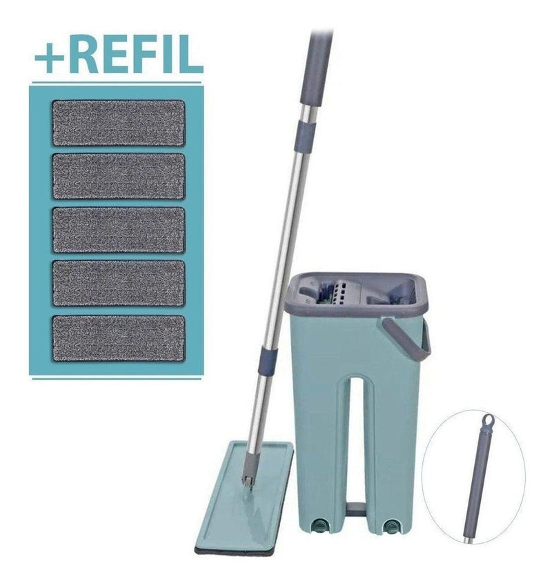 Mop Flat Rodo Multiuso Esfregão + 5 Refis Extras