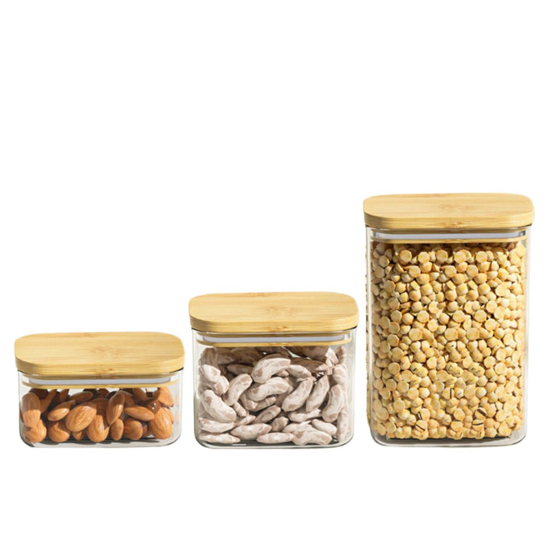 Kit 3 Potes Hermeticos tampa de bambu